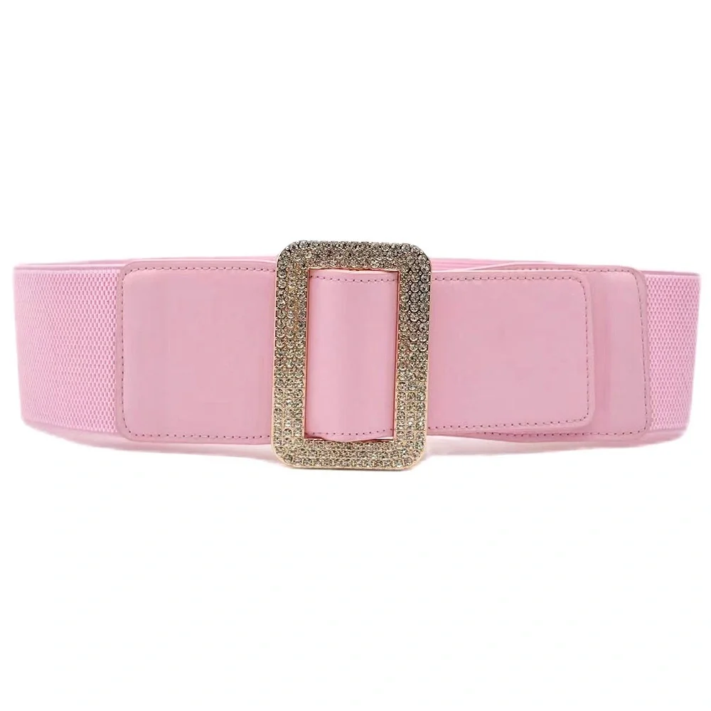 Rhinestone Embellished Open Rectangle Elastic Statement Belt